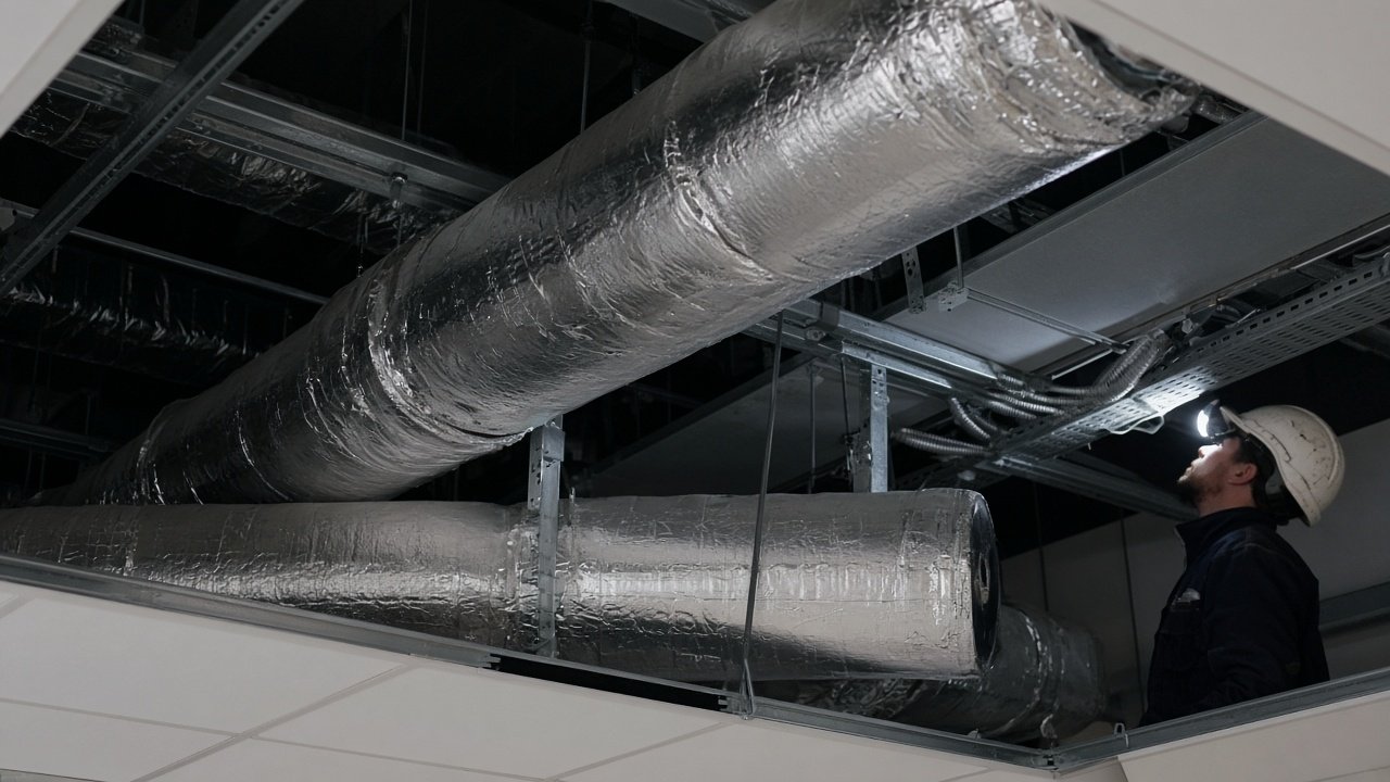 Ceiling void ductwork for ducted air conditioning in a business premises