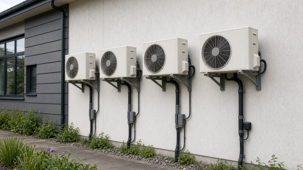 Multi-split outdoor condensers serving a UK business premises