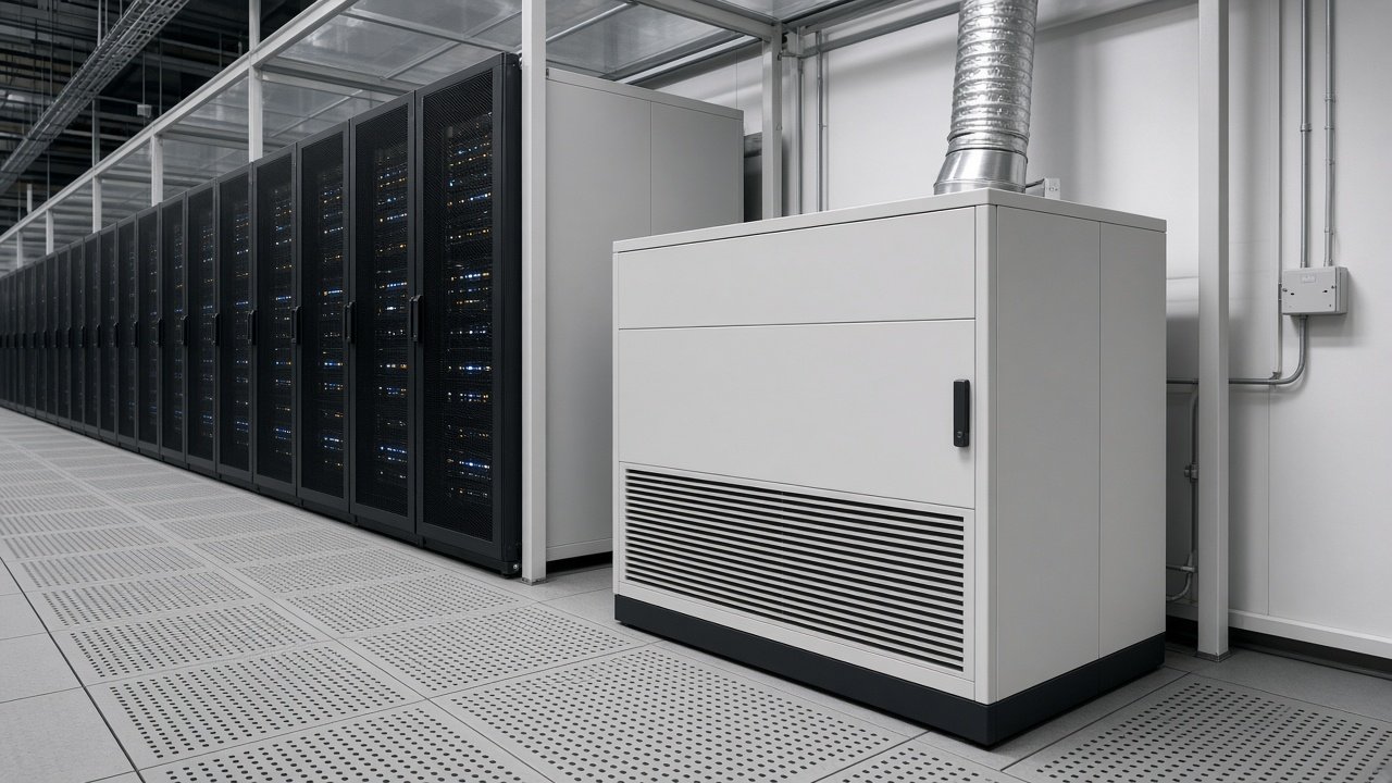 Close control precision air conditioning in a UK server room cold aisle